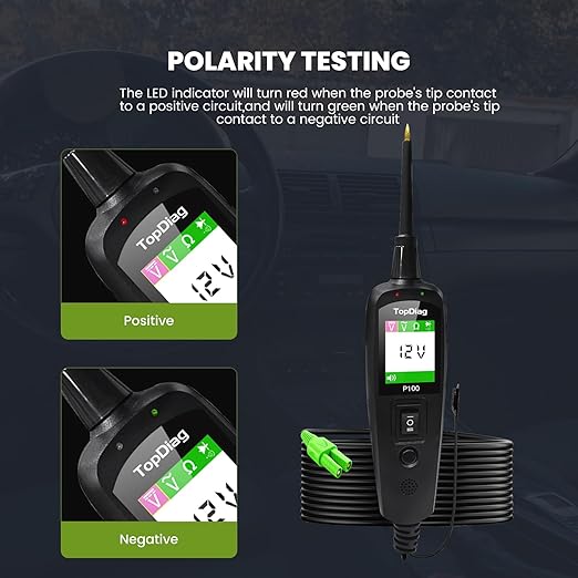 Power Circuit Probe Kit, Topdiag P100 Car Circuit Tester, 12-24V Automotive Electrical Tool, AC/DC Resistance Circuit Detector with 40FT Extension Cable, Trailer Truck Voltage Current Detector