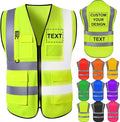 Custom Safety Vest for Men with Logo High Visibility Safety Vests Reflective with Pockets and Zipper Construction