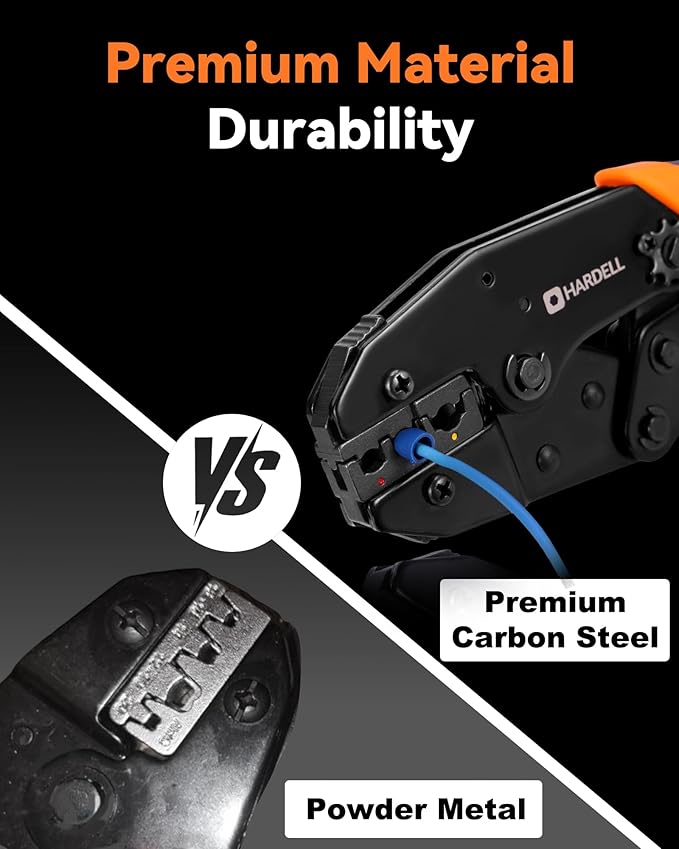 HARDELL Crimping Tool for Heat Shrink AWG22-10, Wire Crimping Tool with 90 PCS Wire Connectors, 3 Interchangeable Dies, Anti-Slip Grip, Electrical Connectors Kit Ratchet Wire Terminal Crimper