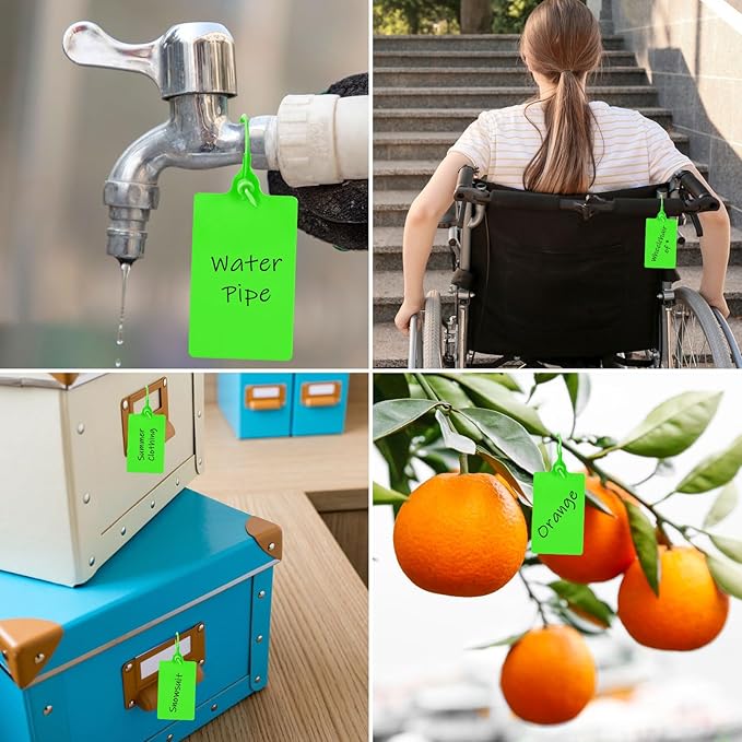 100 Plastic Tags Waterproof Tags for Labeling Shipping Tags Shipping Labels Security Tamper Seals Hanging Tags Writable Marker Ties Storage Tag with One Marker Pen (Green)