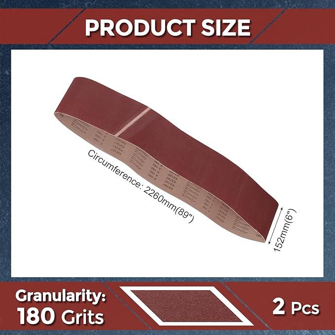 2 Pcs Sanding Belts 6 x 89 Inch 180 Grit Aluminum Oxide Abrasive Sandpaper for Belt Sander Metal Grinding Wood Working Weld Rust Removal
