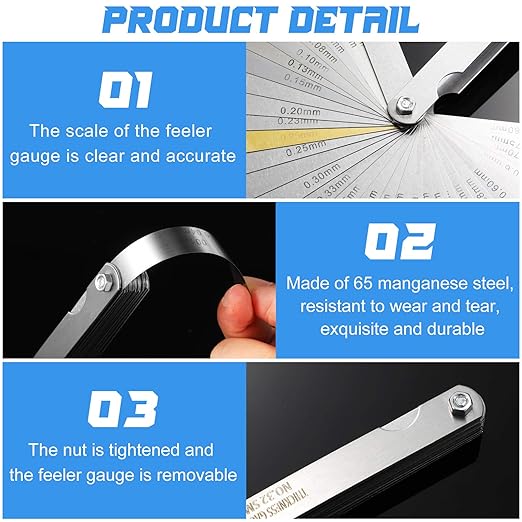 Weewooday 3 Pcs Straight and Angled Stainless Steel Feeler Gauge, Dual Inch and Metric Feeler Gauges, 32-Pieces/ 26-Pieces/ 16-Pieces Valve Feeler Gauge for Measuring Width Thickness