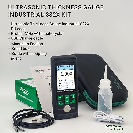 Ultrasonic Thickness Gauge Industrial-882X / Steel, Metals, Plastic, Glass, PVC, Pipes Thickness Gauge Meter – Range 0.039 to 11.811 inch (1-300mm) | Color LCD (All Material)