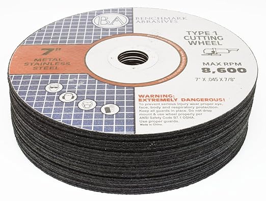 Benchmark Abrasives 7 Inch Aluminum Oxide Thin Type 1 Grinder Cut Off Wheels for Metal and Stainless Steel .045" Thick 7/8" Arbor, Angle Grinder Cutting Disc, Grinding Cutting Wheel - 25 Pack