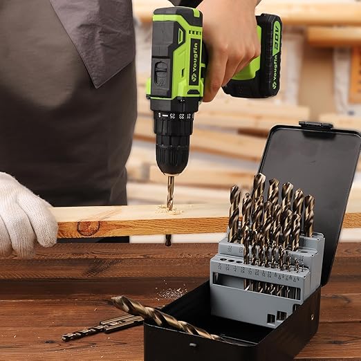 YOUGFIN Cobalt Drill Bits for Hardened Steel, M35 High Speed Steel Metal Drill Bit Set 21 Pieces, 135 Degree Tip Twist Jobber Drill Bits for Wood, Plastic, Stainless Steel