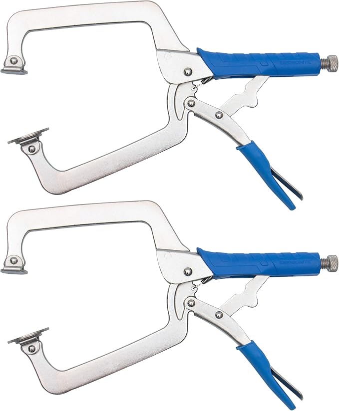 DRAGONITE Heavy Duty C Clamp, Vise Grip Locking Pliers With Swivel Pads, 18 Inch Face Clamp for Woodworking, Welding and Pocket Hole Joinery, 2 Piece