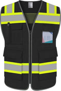 TCCFCCT High Visibility Vest 5 Pockets Mesh Reflective Safety Vest for Men Women, Hi Vis Work Vest with Reinforced Zipper and Fluorescent Orange Edge, Durable to Use, Meets ANSI/ISEA, DW-Black, 2XL
