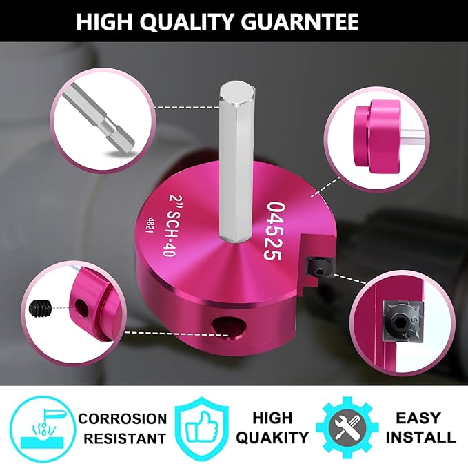 PVC Fitting Saver 2-Inch Head,2" PVC Pipe Reamer with 3/8-Inch Hex Shaft,Socket Saver Plumbing Tool Plastic Pipe Fitting Reamer for Sch.40 CPVC ABS Hub,Fit Standard 1/2" Drills