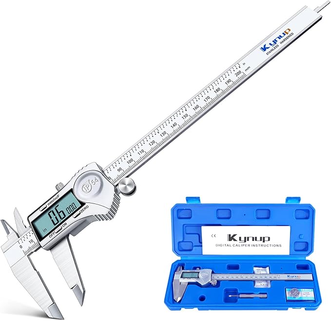 Kynup Digital Caliper, 8 Inch Caliper Measuring Tool with Stainless Steel, IP54 Splash Proof Protection Design, Easy Switch from Inch Metric Fraction, Large LCD Screen (200mm)