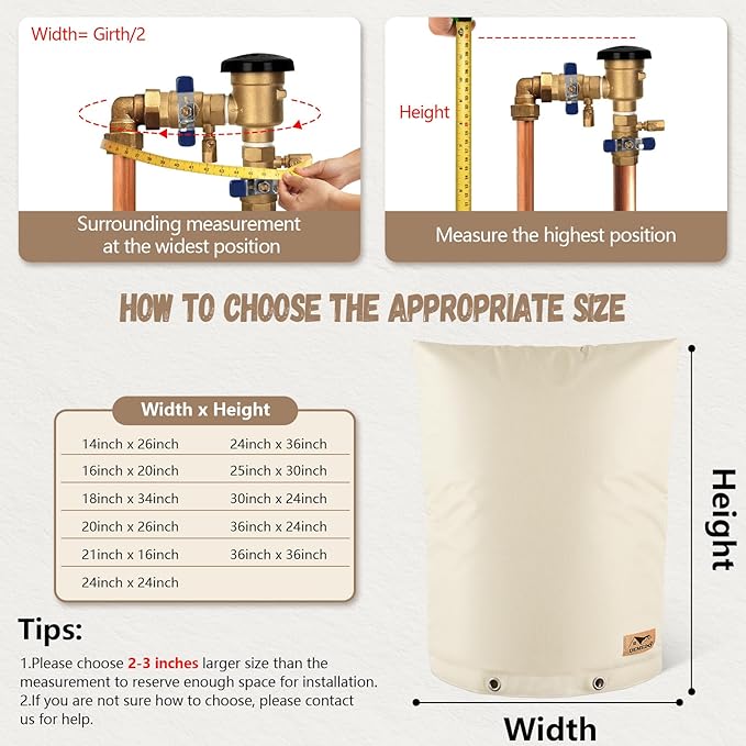 Backflow Preventer Insulation Cover - Water Pipe Insulation Sprinkler Cover for Outside - Insulated Backflow Cover Pouch for Irrigation Back Flow Valve in Winter or Sun Exposure (18" W x 34" H, Sand)