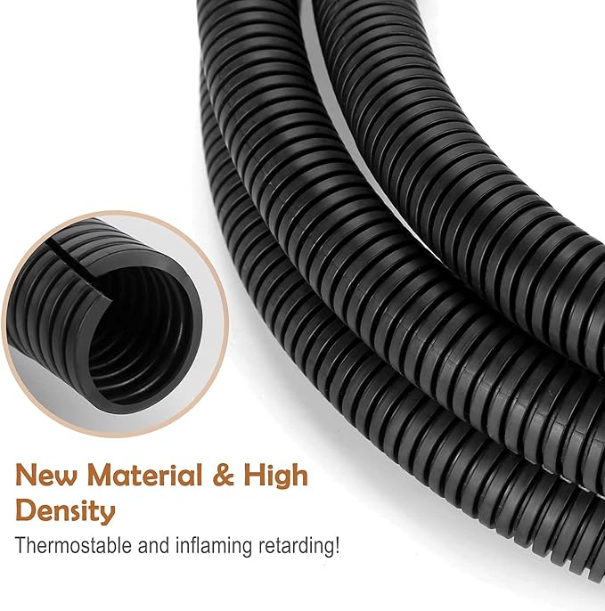 ZhiYo 20FT 1/2” Wire Loom Split Tubing Auto Wire Conduit Flexible Cover | High Temperature Heat Resistant -40F to 257F | Plastic Cover for Electrical Wires & Cables, Black