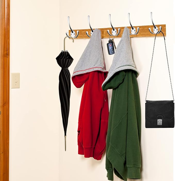 IBosins 14 Pack Big Triple Coat Hooks Wall Mounted with 28 Screws, Matte Nickel Retro Three Prongs Wall Hooks Utility Rustic Hooks for Coat, Bag, Towel, Hat
