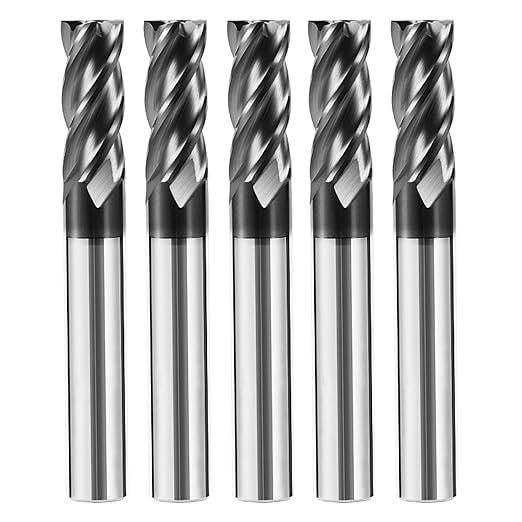 5pcs 1/4" Carbide Square End Mill Bits Set for Alloy Stees/Hardened Steels,Hrc55 Micro Grain Carbide Milling Cutter 4Flute CNC Router Bits with AlTiN Coating