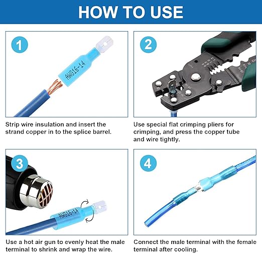 Tnisesm 620Pcs Marine Grade Heat Shrink Wire Connectors kit 22-10 AWG Electrical Connectors Ring, Ring Fork Spade Butt Splice Terminals