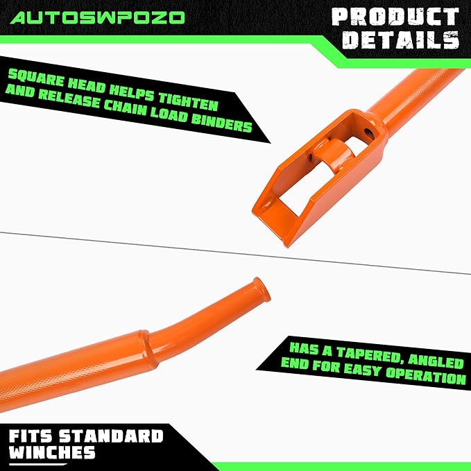 Winch Bar, Combination Winch Bars with Square Head for Flatbed Trailer Winches and Trucks, Painted Carbon-Steel Construction Winch Bar with No-Slip Handle, 2 Pack (Orange)
