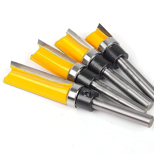 Pattern Flush Trim Bit 4 Pcs Router Bits，Top Bearing Flush Trim Bits Set，1/4 Inch Shank ,Cutting Length 1/2", 3/4", 1", 1-1/2"，Template Guide Woodworking Milling Cutter Tool