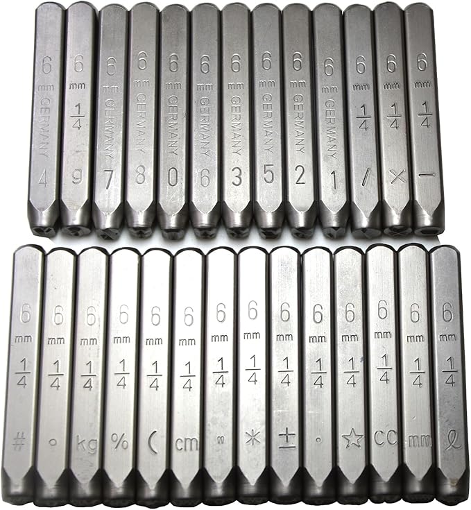 1/8 (3mm) 27pcs Number and Symbol Stamp Heavy Duty Carbon Steel Hand Stamping Character Mark Code Alphabet Punch Kit for Bracelet Ring Jewelry Sheet Metal Plate Making Mold Die