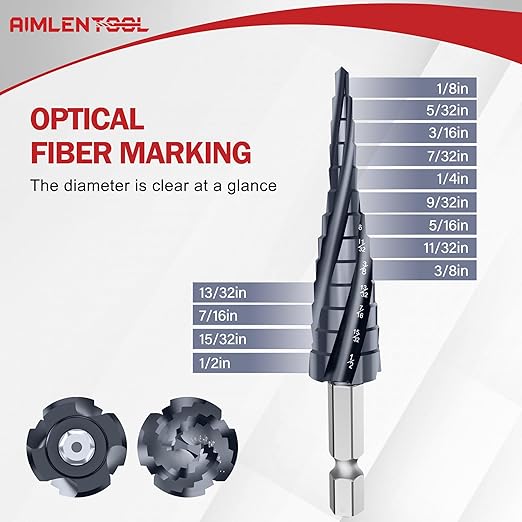 M35 Four Spiral Flute Cobalt Step Drill Bit, 1/8"-1/2" Wear-Resistant TiAlN Coated Four-Flute Step Bit, 1/4" Hex Shank Unibit Step Bit for Metal, Stainless Steel, Aluminum, Wood, Plastic