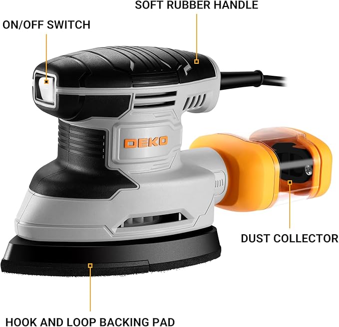 Detail Sander: DEKOPRO Multi-Function Mouse Sander Electric Sander Tool Corded Palm Sanders with Dust Collector, 3 Additional Attachments &12pc Sandpapers for Sanding,Polishing,Removing Paint in Home
