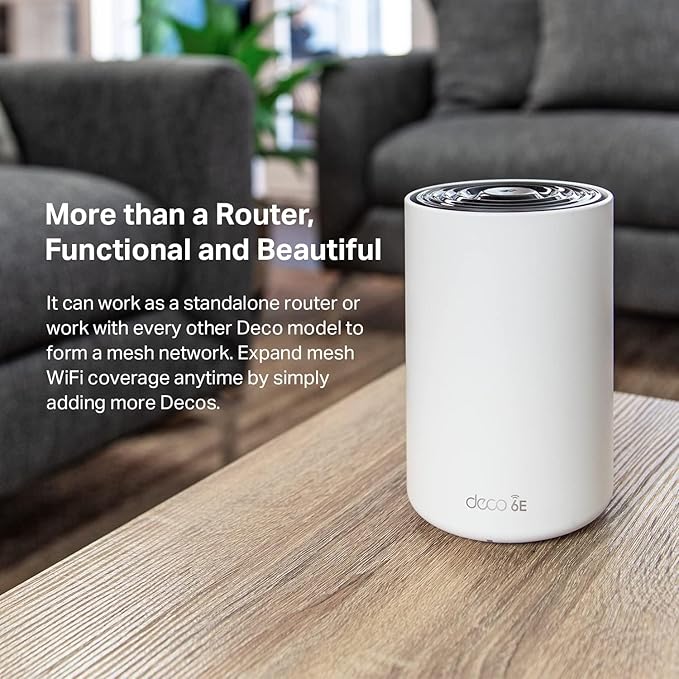 TP-Link Deco XE75 AXE5400 Tri-Band WiFi 6E Mesh System - Covers up to 2900 Sq.Ft, Replaces WiFi Router and Extender, AI-Driven Mesh, New 6GHz Band, 1-Pack