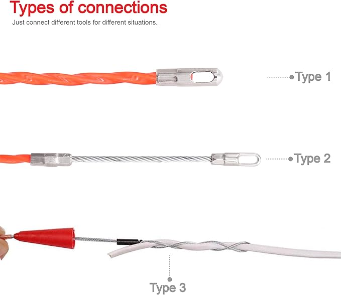 128 FT Fish Tape Wire Puller Through Wall Wire Threader Fish plus Fish Cable Fastener