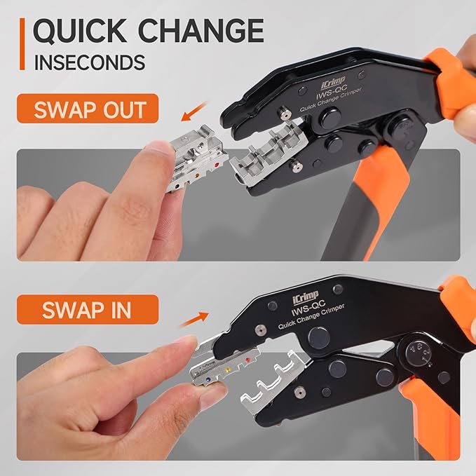 iCrimp Rachet Crimping Tool Set, Quick Change Jaws for Insulated Terminals, Solar Terminals and End Sleeves Ferrules- 4PCS included