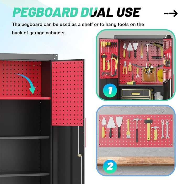 71" Metal Garage Storage Cabinet, Metal Garage Cabinets with Wheels,Tool Storage Cabinet with 5 Adjustable Shelves, Locking Steel Tool Cabinets for Home,Basement,Warehouse