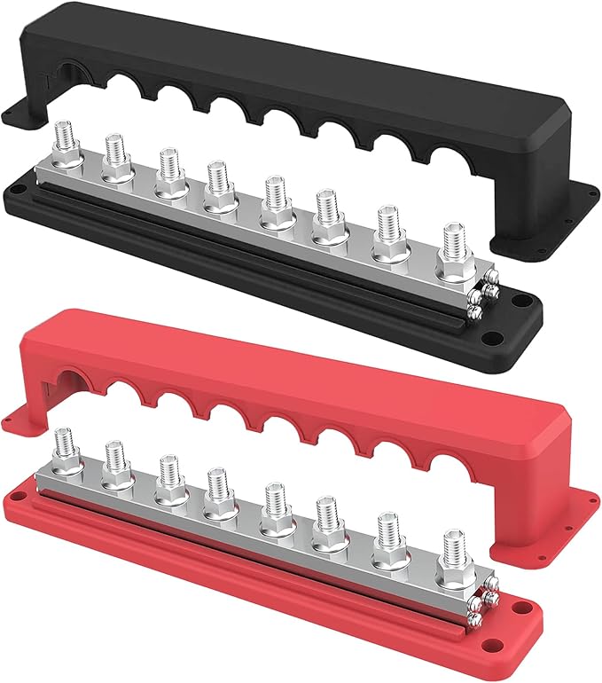 IZTOSS 2Pcs 600 A Bus Bar 12 V Power Distribution Block 8 x 3/8"(M10) Terminal Studs,Battery Bus Bar 48 V DC Positive & Negative Battery Terminal Block for Marine Automotive RV Truck