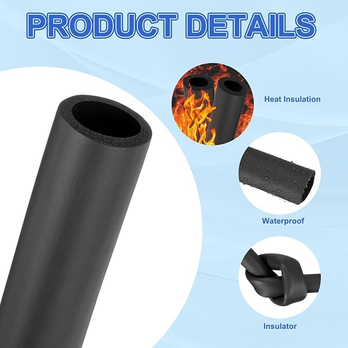 uxcell Pipe Insulation Tube Foam, 1-3/16" ID x 3/16" Thick x 1.64ft Foam Pipe Cover Non-Slip Hollow Tubing Guitar Air Conditioner Stand Fitness Equipment Handles, Black