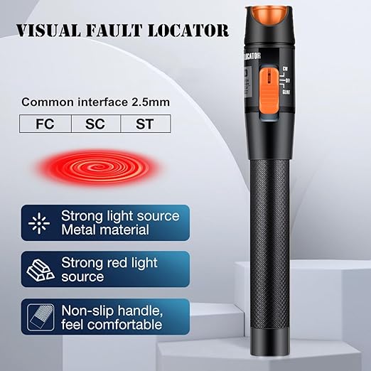 Visual Fault Locator,10-20KM Fiber Optic Cable Tester Meter, VFL Red Light Pen Light Source Testers(Black)