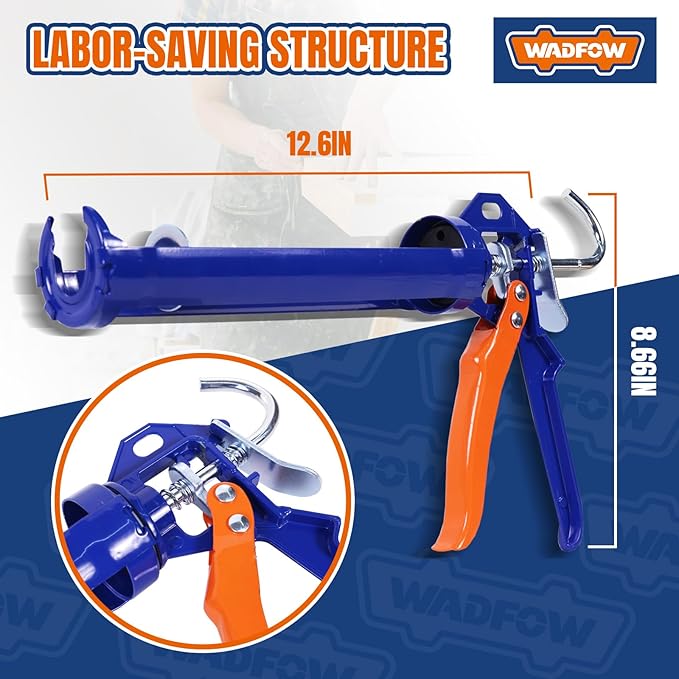 9" Caulk Gun,Sealant Finishing Tool for Kitchen Bathroom Sink Joint,No Drip Silicone Gun with Rotating Cradle,Smooth Round Rod for 10oz Caulk Tubes