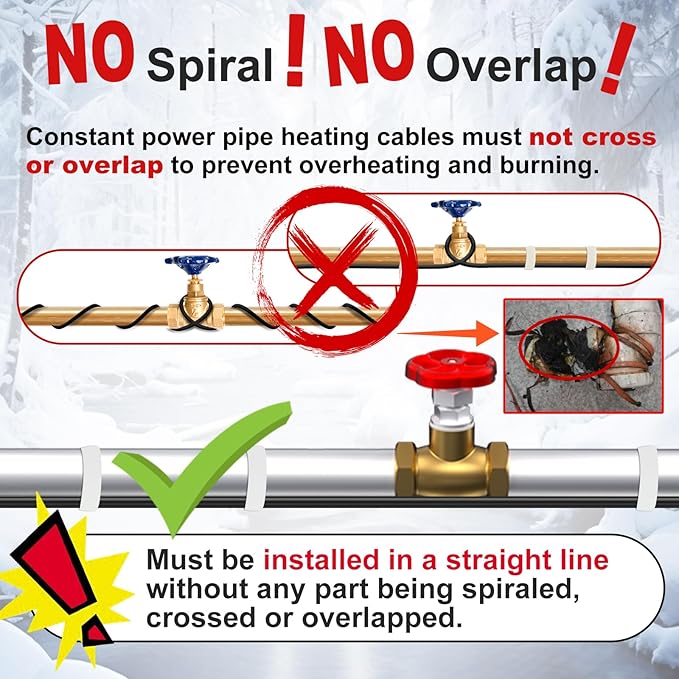HEATIT Heat Tape for Water Pipes Heating Cable with Thermostat for Metal And Plastic Home Pipe, Electric Pipe Heating Trace System 35 Feet