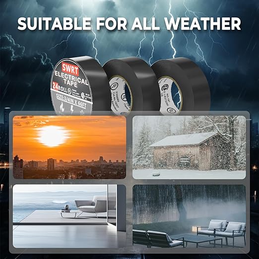 SWRT 24 Pack UL/CSA Listed Black Electrical Tape 7 mils-600V, 0.75 in x 66 FT Electric Tape Flame Retardant, Strong Adhesive, for Home DIY Electrical Repairs Professional Installations