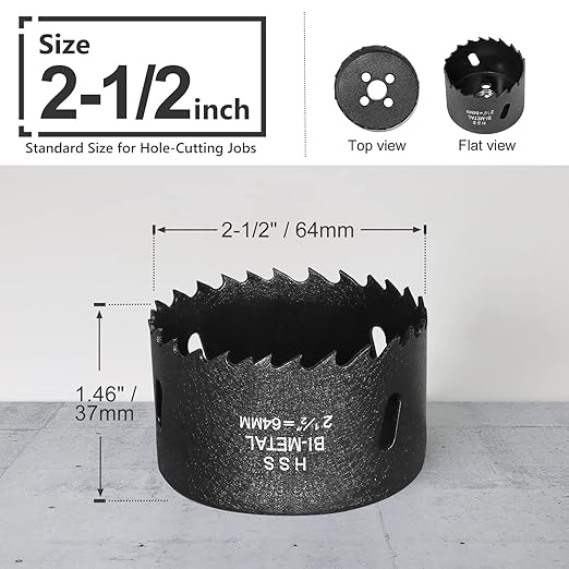 2-1/2 Inch Hole Saw with 3/8" Triangle Shank Quick Change Arbor, JTemgle Bi-Metal Hole Saw Heavy Duty Hole Cutting Tool for Cornhole Boards, Recessed Lights, Wood, Plastic, Drywall & Soft Metal