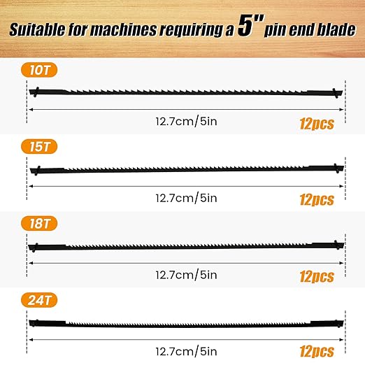 48pcs Scroll Saw Blade Set 5 Inch Pin End Scroll Saw Blades SK5 Carbon Steel Coping Saw Blade Jig Saw Blades Woodworking Tool for Wood Metal Plastic Cutting US(Black)