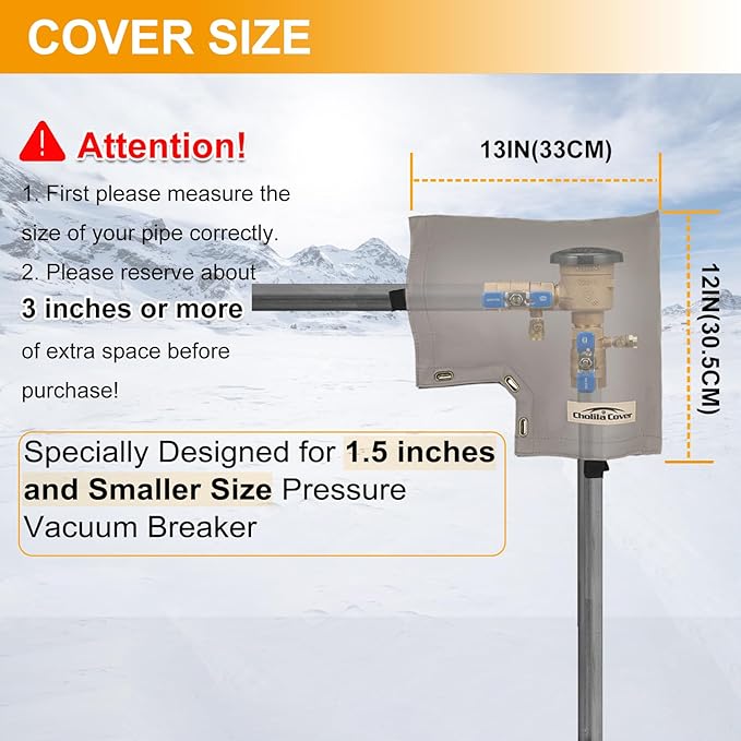 Insulated Pouch (5˚F) - 13" W x 12" H Backflow Preventer Cover for Outside Pressure Vacuum Breaker - Sprinkler Cover with Thick Layers Fabric - Grey