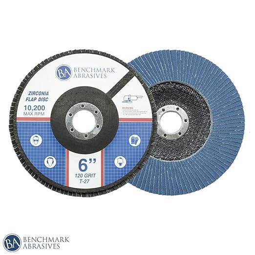Benchmark Abrasives 6" x 7/8" Premium High Density Jumbo Zirconia Type 27 Flap Discs for Angle Grinder, 6 Inch Sanding Discs, Finishing, Deburring, Rust Removal - (10 Pack) 120 Grit