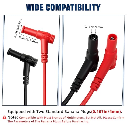Professional Multimeter Test Leads 1000V 20A 40.5in, Heavy Duty Silicone Test Leads with Ultra-Hard Gold-Plated Test Probes, 0.16in/4mm Banana Plugs for Fluke/AstroAI/INNOVA/Klein Multimeter