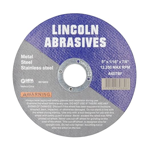 100 Pc 5" x 1/16" x 7/8" Cut-Off Wheels Lincoln Abrasives Metal & Stainless Steel