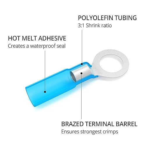 Wirefy 130 PCS Heat Shrink Ring Terminals #6 - a Resistant Ring Connectors - Eyelet Wire Connectors - Blue 16-14 AWG