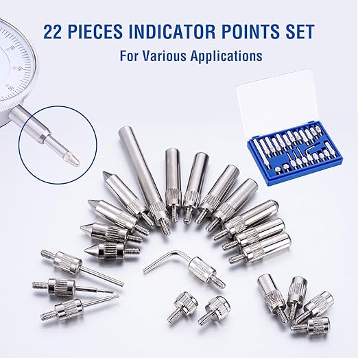 KATSU Tools Dial Indicator with Magnetic Base and 22 Pieces Indicator Points Set, 0-1.0" Tester Gauge, 0.001" Precision, Fine Adjustment, Measuring Toolkit in Storage Case 401111
