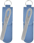 Metal Nail File with Case, 2 Pack Keychain Nail Files for Natural Nails, Fingernail Files Diamond Round Tip Stainless Steel Double Sided Fine Grit Sapphire Filer with Leather Sheath Travel Blue
