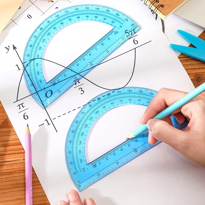 EBOOT Plastic Protractor Math Protractors 180 Degrees, 6 Inch, Pack of 2 (Blue)