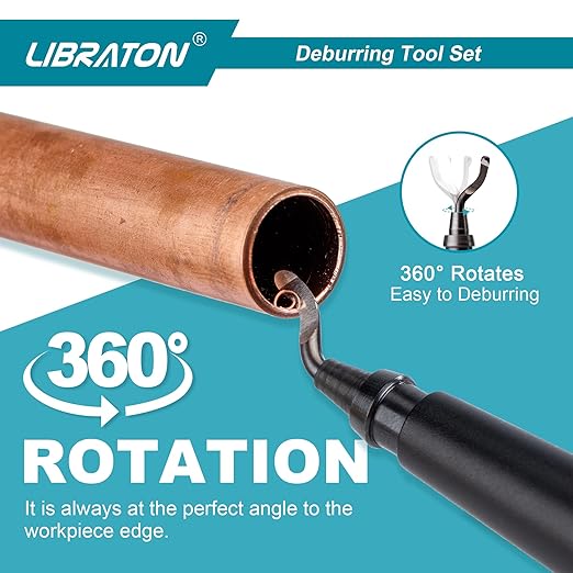 Libraton Deburring Tool with 11 High-Speed Steel Blades, 360 Degree Rotary Head, Professional Deburring Tool Kit Works on Metal, Resin, Aluminum, Copper, Plastic, 3D Printing, Wood