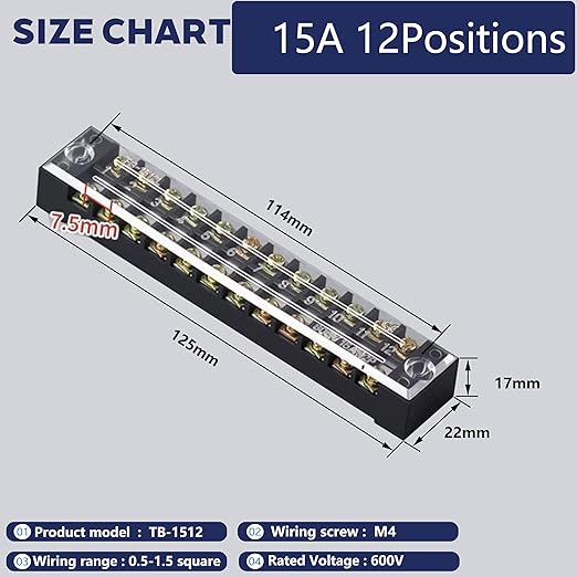 Terminal Block (2 Sets) 2Pcs 12 Positions Dual Row 600V 15A Screw Terminal Strip Blocks with Cover&2Pcs Pre-Insulated Barrier Termina Block Strip&24Pcs Insulated Fork Wire Connector