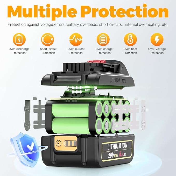 Fancy Buying 6.0Ah 20V Max Battery for DEWALT Battery Replacement for Dewalt 20 Volt Tools DCB206 DCB205 DCB204 DCB203 DCB201 DCB200 DCB181 DCB180 DCD DCF DCG DCS Series 6 Pack