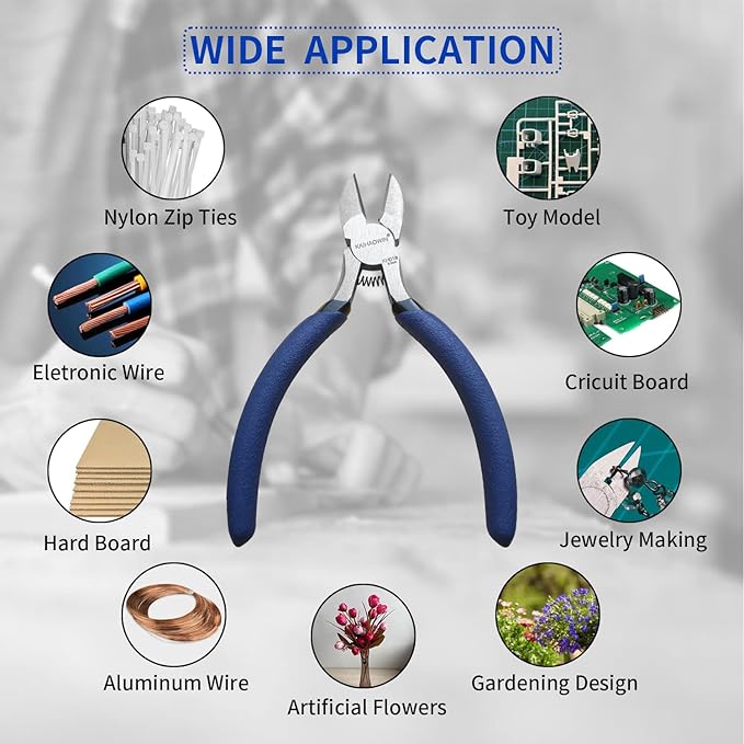 Wire Cutters 5 * 5 inch, KAIHAOWIN Flush Cutters Diagonal Cutters Side Cutters Precision Ultra Sharp Spring Loaded Wire Snips Clippers Dikes Cutting Pliers Small for Crafting Jewelry Making