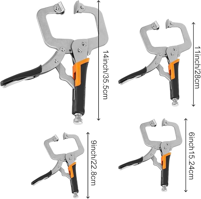 ZOENHOU 4 Pack 6" 9" 11" 14" Face Clamp C-Clamp Locking Pliers, Adjustable Vise Grip Clamps with Swivel Pad and Rubber Handle, Pocket Hole Clamp for Woodworking, Welding, Aligning