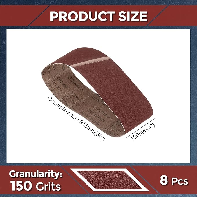 8 Pcs Sanding Belts 4 x 36 Inch 150 Grit Aluminum Oxide Abrasive Sandpaper for Belt Sander Metal Grinding Wood Working Weld Rust Removal