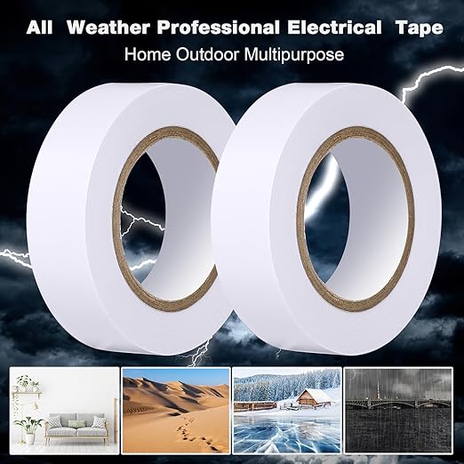 Qilery 60 Pack Electrical Tape Waterproof 3/4 in x 65 ft Electric Wire Tape for Any Weather Under 600v Home Outdoor Insulating Wire Wrapping(White)